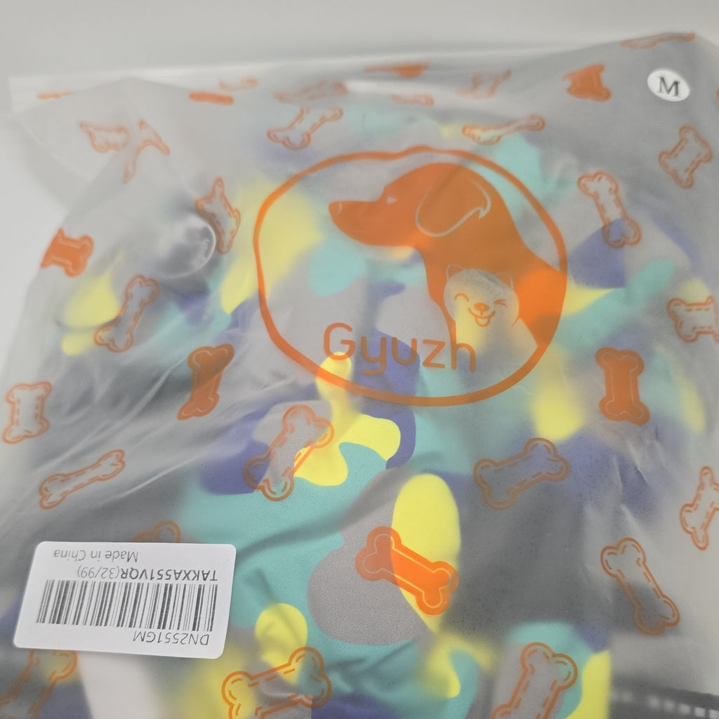 New with tags Dog Jacket. Blue Yellow camouflage, padded, zippered