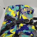 New with tags Dog Jacket. Blue Yellow camouflage, padded, zippered